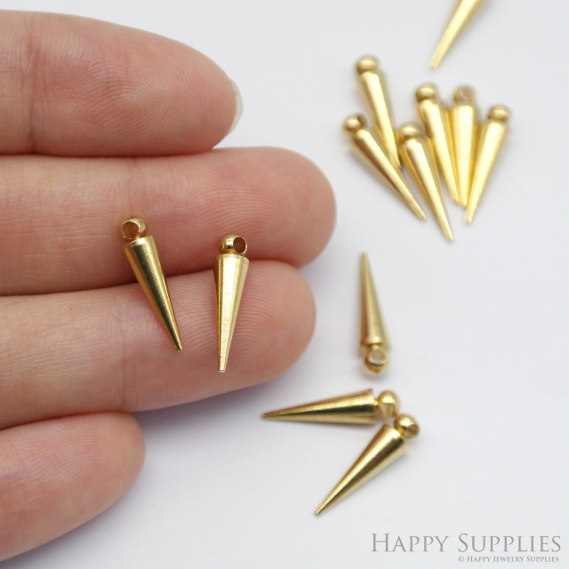 Brass Cone Charms - Raw Brass Spike - Tribal Pendants With Loop - Earring Findings - Jewelry Supplies (NZG340)