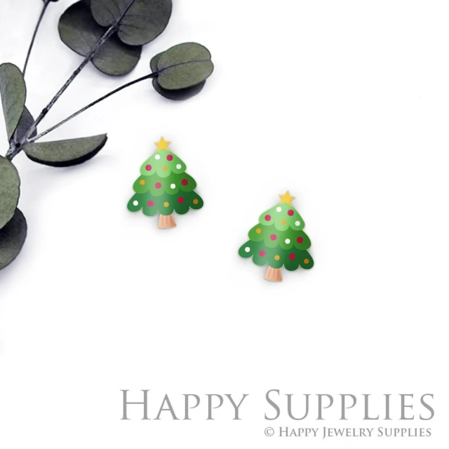 4pcs (2 Pair) Laser Cut Mini Acrylic Resin Christmas Tree Laser Cut Jewelry Pendant / Charm, Fit For Earring,Christmas Tree Ring (AR576)