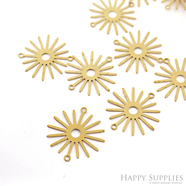 Brass Charms - Sun Charms, Brass Findings, Sun Earrings Charm, Raw Brass Pendent Connector, Making Jewelry Supplies (NZG355)