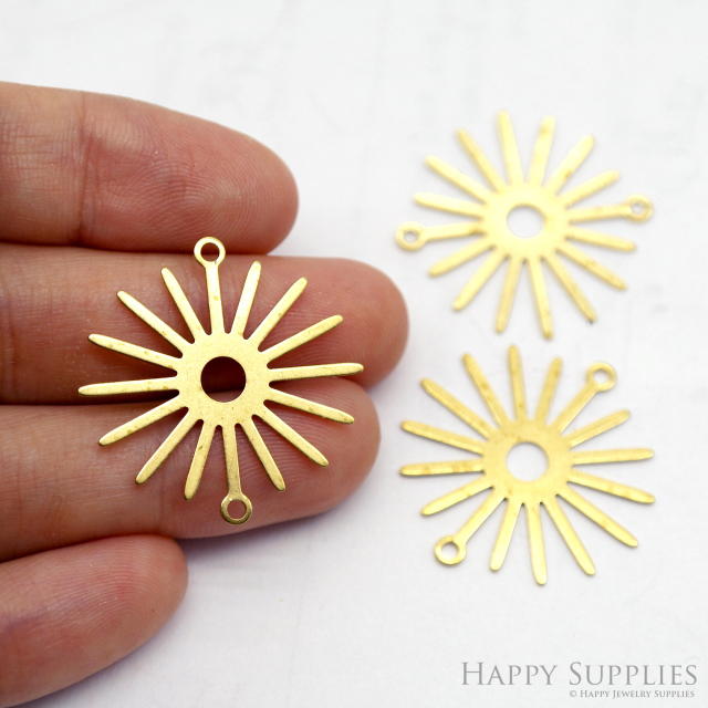 Brass Charms - Sun Charms, Brass Findings, Sun Earrings Charm, Raw Brass Pendent Connector, Making Jewelry Supplies (NZG355)