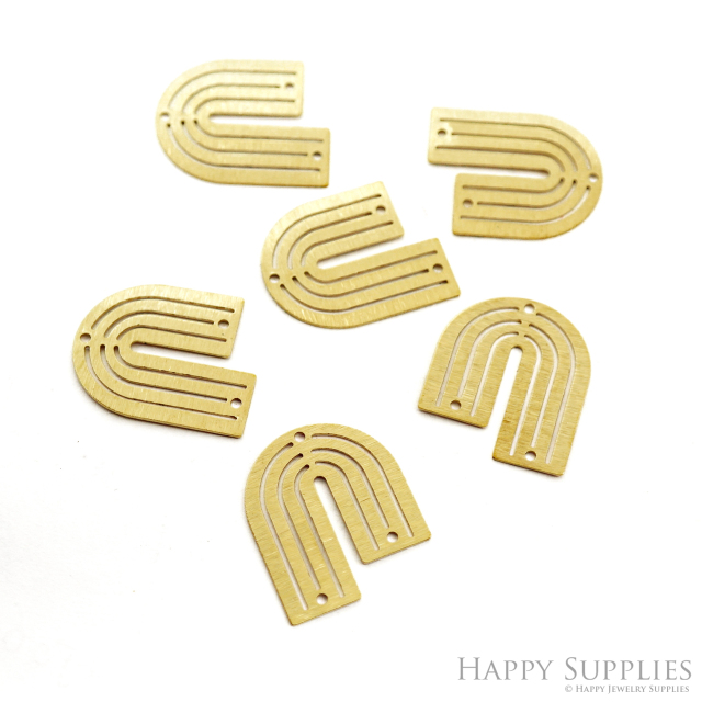 Brass Textured Semicircle Earring Connector - Raw Brass Semicircle Earring Charms - 2 Holes - Jewelry Making Supplies (NZG350)