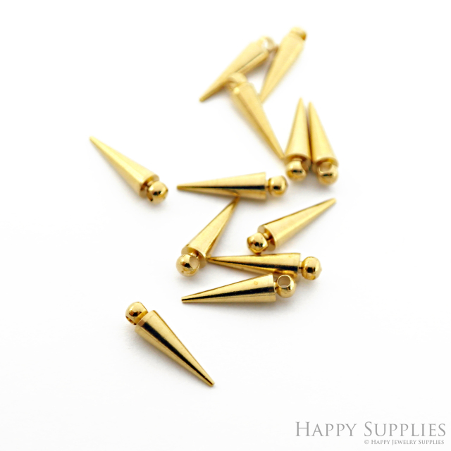 Brass Cone Charms - Raw Brass Spike - Tribal Pendants With Loop - Earring Findings - Jewelry Supplies (NZG340)