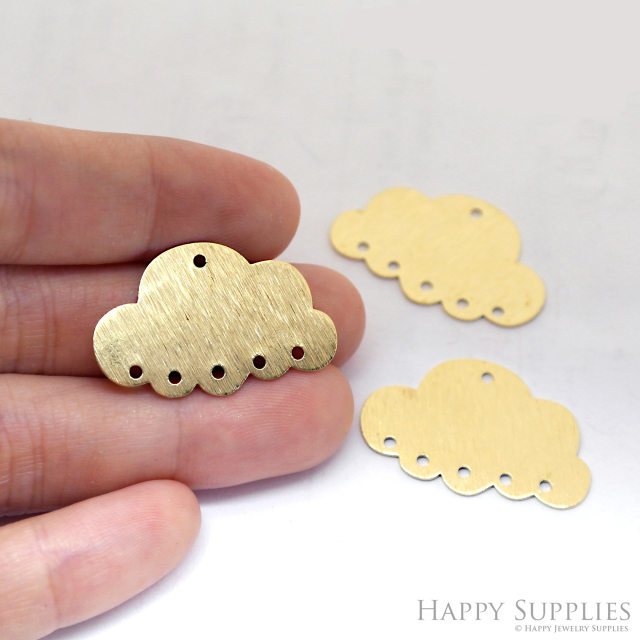 Brass Textured Cloud Earring Connector - Raw Brass Cloud Earring Charms - 6 Holes - Jewelry Making Supplies - 30.13x18.89x0.67mm (NZG337)