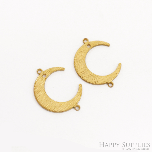 Brass Crescent Connector For Earring - Raw Brass Textured Moon Connector For Necklace - Brass 3 Hole Connector (NZG342)