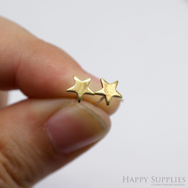Star Stud Earrings - Raw Brass Star Stud - Stainless Steel Earring Posts - Ear Studs - Jewelry Supplies for Earrings (NZG368)