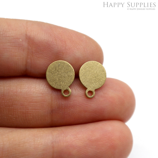 Round Stud Earrings - Raw Brass Circle Stud - Stainless Steel Earring Posts - Ear Studs - Jewelry Supplies for Earrings (NZG366)