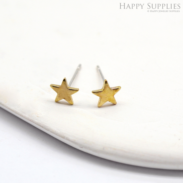 Star Stud Earrings - Raw Brass Star Stud - Stainless Steel Earring Posts - Ear Studs - Jewelry Supplies for Earrings (NZG368)