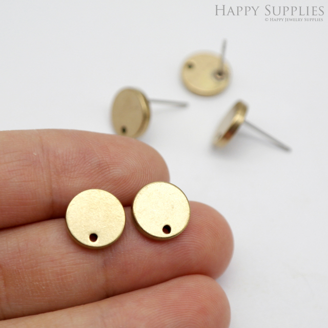 Round Stud Earrings - Raw Brass Circle Stud - Stainless Steel Earring Posts - Ear Studs - Jewelry Supplies for Earrings (NZG365)
