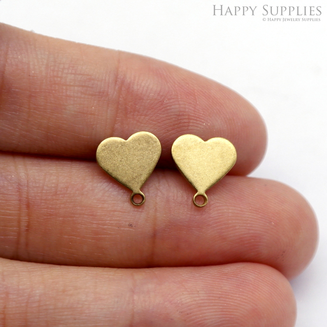 Heart Stud Earrings - Raw Brass Love Stud - Stainless Steel Earring Posts - Ear Studs - Jewelry Supplies for Earrings (NZG364)