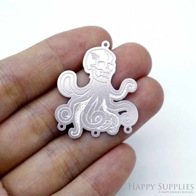Corroded Stainless Steel Jewelry Charms, Octopus Corroded Stainless Steel Earring Charms, Corroded Stainless Steel Silver Jewelry Pendants, Corroded Stainless Steel Silver Jewelry Findings, Corroded Stainless Steel Pendants Jewelry Wholesale (SSB719)
