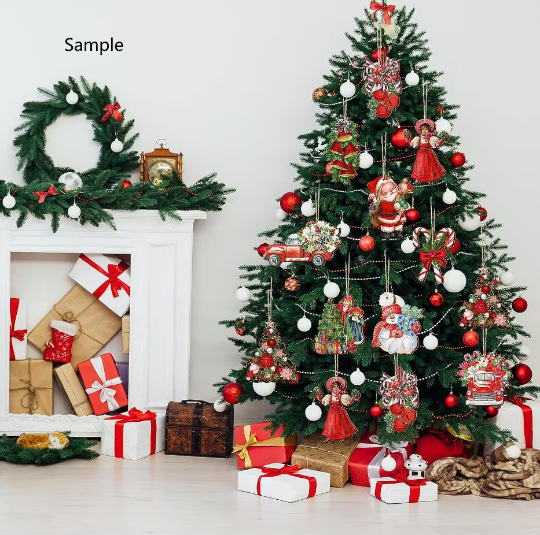 Christmas Tree Decor, Halloween Ornament, Father Christmas Act Various Charms, Handmade Laser Cut Wood Christmas Pendants, Earrings (CW920)