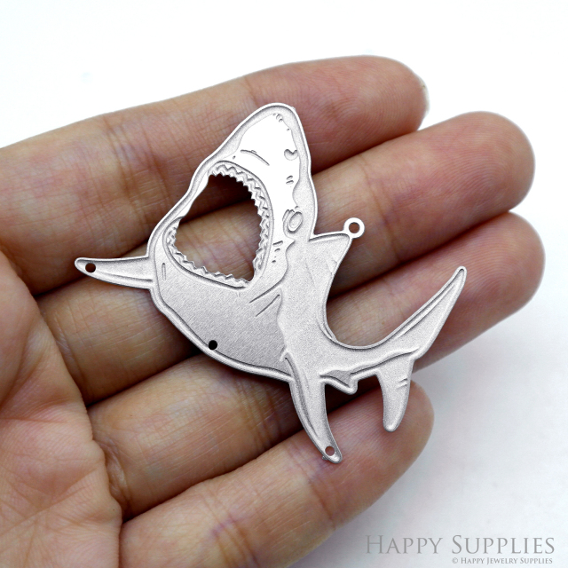 Corroded Stainless Steel Jewelry Charms, Shark Corroded Stainless Steel Earring Charms, Corroded Stainless Steel Silver Jewelry Pendants, Corroded Stainless Steel Silver Jewelry Findings, Corroded Stainless Steel Pendants Jewelry Wholesale (SSB827)