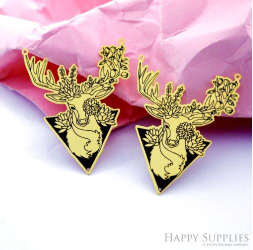 Making Jewelry Findings Stainless Steel Bead Metal Pendant Laser Cut Engraved Black Deer Charms For DIY Necklace Earrings (ESD480)