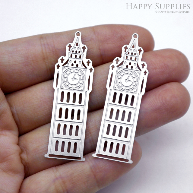 Corroded Stainless Steel Jewelry Charms, UK London Findings, London Big Ben Corroded Stainless Steel Earring Charms, Corroded Stainless Steel Silver Jewelry Pendants, Corroded Stainless Steel Silver Jewelry Findings, Corroded Jewelry Wholesale (SSB760)