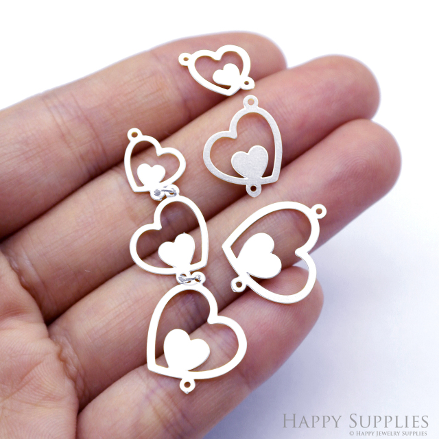 6pcs(1set) Stainless Steel Jewelry Charms, Heart Stainless Steel Earring Charms, Stainless Steel Silver Jewelry Pendants, Stainless Steel Silver Jewelry Findings, Stainless Steel Pendants Jewelry Wholesale (SSD2572)