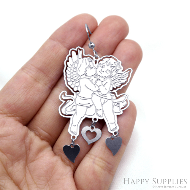 8pcs(1set) Corroded Stainless Steel Jewelry Charms, Angel Corroded Stainless Steel Earring Charms, Corroded Silver Jewelry Pendants, Corroded Stainless Steel Silver Jewelry Findings, Corroded Stainless Steel Pendants Jewelry Wholesale (SSB859)