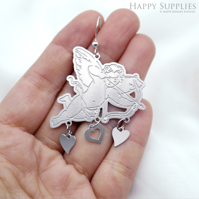 8pcs(1set) Corroded Stainless Steel Jewelry Charms, Angel Corroded Stainless Steel Earring Charms, Corroded Silver Jewelry Pendants, Corroded Stainless Steel Silver Jewelry Findings, Corroded Stainless Steel Pendants Jewelry Wholesale (SSB860)
