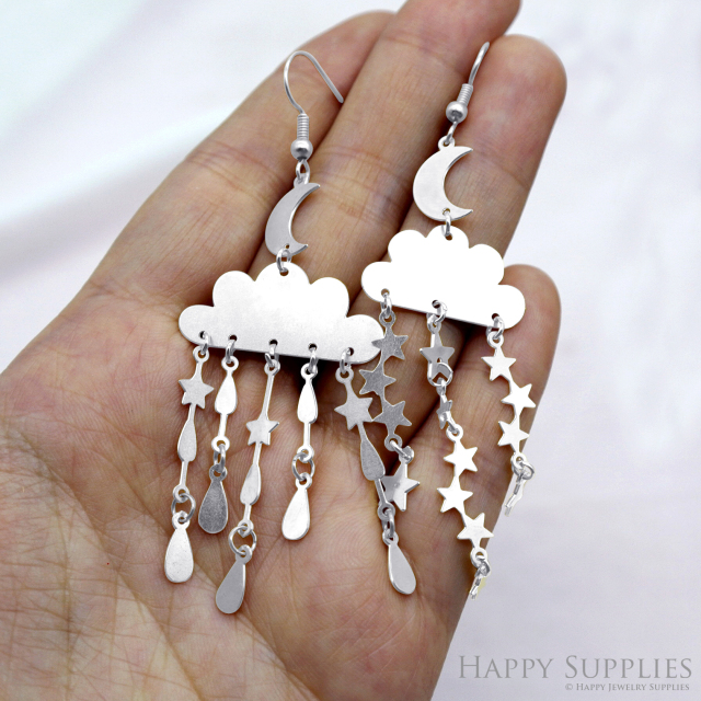 22pcs(1set) Stainless Steel Jewelry Charms, Moon Cloud Stainless Steel Earring Charms, Stainless Steel Silver Jewelry Pendants, Stainless Steel Silver Jewelry Findings, Stainless Steel Pendants Jewelry Wholesale (SSD2607)