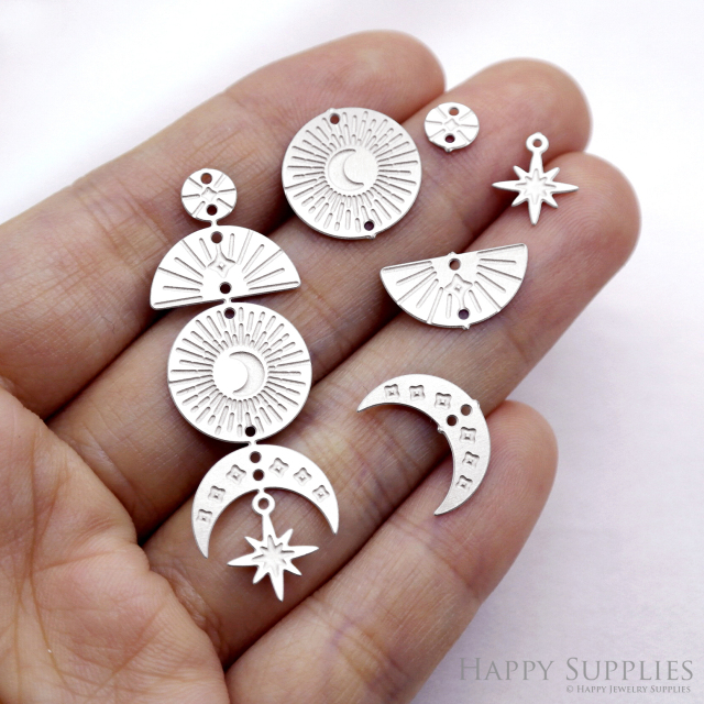 10pcs(1set) Corroded Stainless Steel Jewelry Charms, Sun Moon Corroded Stainless Steel Earring Charms, Corroded Silver Jewelry Pendants, Corroded Stainless Steel Silver Jewelry Findings, Corroded Stainless Steel Pendants Jewelry Wholesale (SSB858)