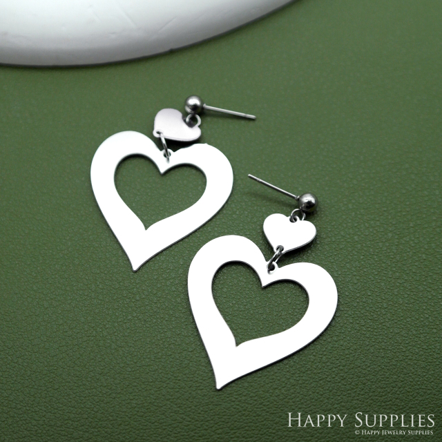 4pcs(1set) Stainless Steel Jewelry Charms, Heart Stainless Steel Earring Charms, Stainless Steel Silver Jewelry Pendants, Stainless Steel Silver Jewelry Findings, Stainless Steel Pendants Jewelry Wholesale (SSD2600)