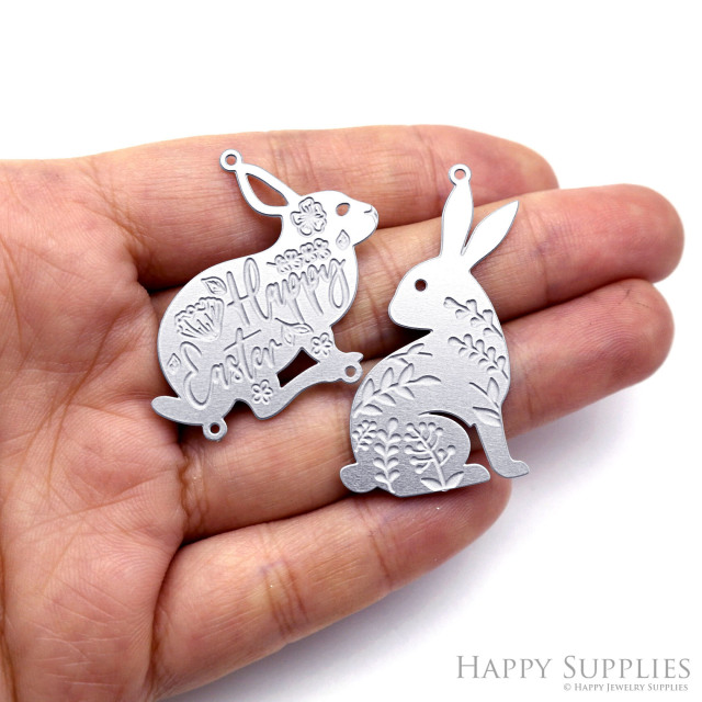 Corroded Stainless Steel Jewelry Charms, Rabbit Corroded Stainless Steel Earring Charms, Corroded Stainless Steel Silver Jewelry Pendants, Corroded Stainless Steel Silver Jewelry Findings, Corroded Jewelry Wholesale (SSB871)