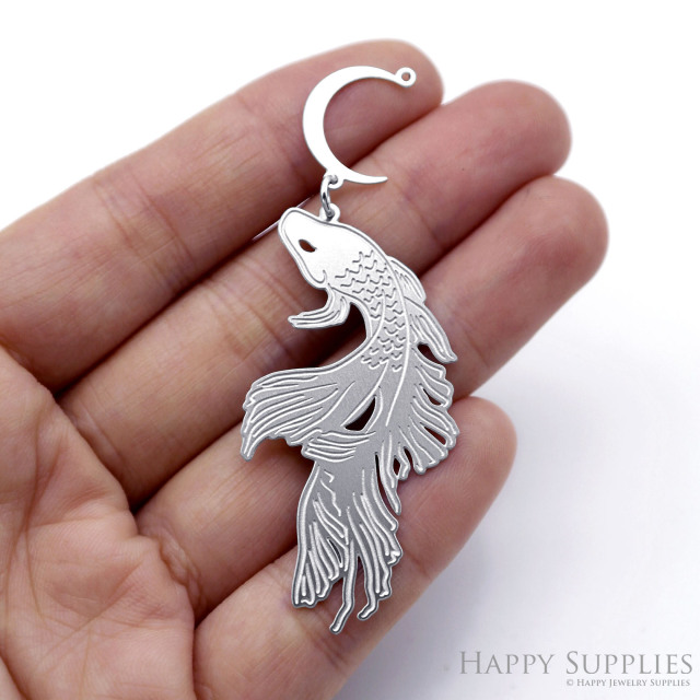 4pcs(1set) Corroded Stainless Steel Jewelry Charms, Fish Corroded Stainless Steel Earring Charms, Corroded Silver Jewelry Pendants, Corroded Stainless Steel Silver Jewelry Findings, Corroded Stainless Steel Pendants Jewelry Wholesale (SSB867)
