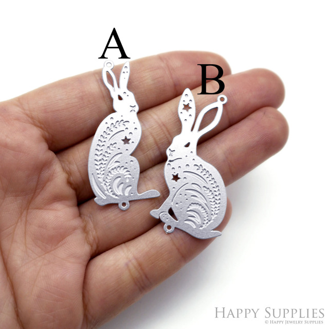 Corroded Stainless Steel Jewelry Charms, Rabbit Corroded Stainless Steel Earring Charms, Corroded Stainless Steel Silver Jewelry Pendants, Corroded Stainless Steel Silver Jewelry Findings, Corroded Jewelry Wholesale (SSB870)
