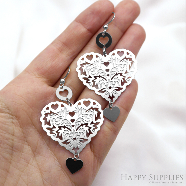 6pcs(1set) Corroded Stainless Steel Jewelry Charms, Heart Corroded Stainless Steel Earring Charms, Corroded Silver Jewelry Pendants, Corroded Stainless Steel Silver Jewelry Findings, Corroded Stainless Steel Pendants Jewelry Wholesale (SSB861)