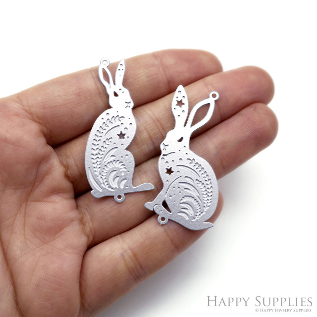 Corroded Stainless Steel Jewelry Charms, Rabbit Corroded Stainless Steel Earring Charms, Corroded Stainless Steel Silver Jewelry Pendants, Corroded Stainless Steel Silver Jewelry Findings, Corroded Jewelry Wholesale (SSB870)
