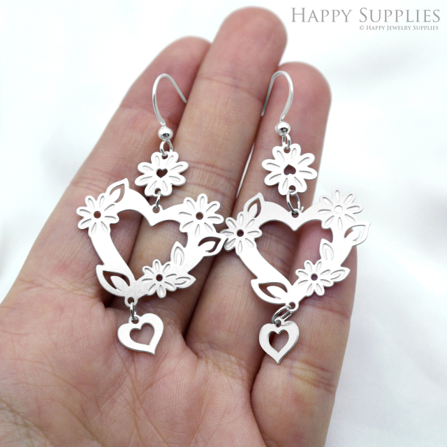 6pcs(1set) Corroded Stainless Steel Jewelry Charms, Heart Corroded Stainless Steel Earring Charms, Corroded Silver Jewelry Pendants, Corroded Stainless Steel Silver Jewelry Findings, Corroded Stainless Steel Pendants Jewelry Wholesale (SSB862)
