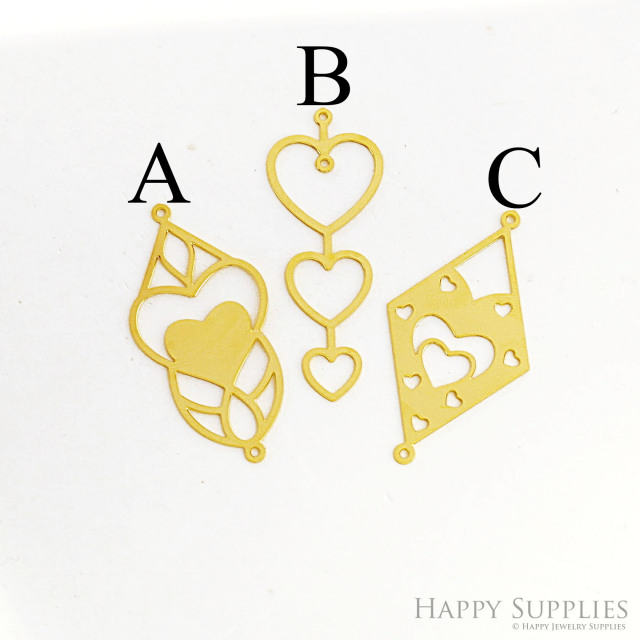 Brass Jewelry Charms, Heart Brass Earring Charms, Brass Jewelry Pendants, Raw Brass Jewelry Findings, Brass Pendants Jewelry Wholesale (RD2612)