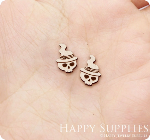 4pcs Handmade Jewelry Making Supplies Wooden Charm, DIY Necklace Earrings Brooch, Laser Cut Skull Wooden Charms, Mini Wooden Earrings, Mini Wooden Charms (SWN323)