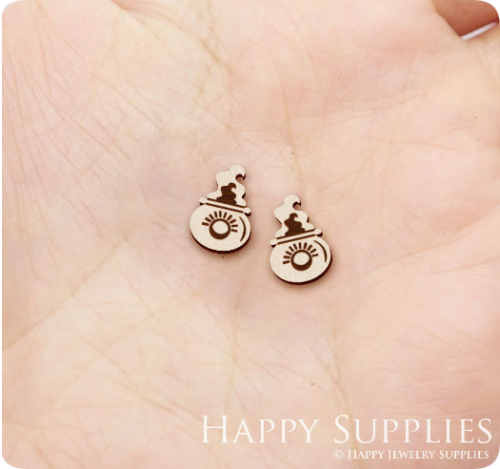 4pcs Handmade Jewelry Making Supplies Wooden Charm, DIY Necklace Earrings Brooch, Laser Cut fire Wooden Charms, Mini Wooden Earrings, Mini Wooden Charms (SWN324)