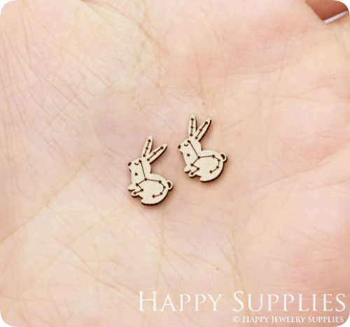 4pcs Handmade Jewelry Making Supplies Wooden Charm, DIY Necklace Earrings Brooch, Laser Cut Rabbit Wooden Charms, Mini Wooden Earrings, Mini Wooden Charms (SWN326)