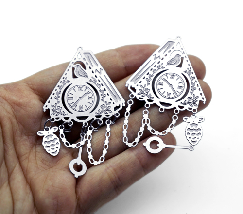 8pcs(1set) Corroded Stainless Steel Jewelry Charms, Cuckoo Clock, Bird House Brass Charms, Etched Charms, Corroded Silver Jewelry Findings, Etched Pendants Jewelry Wholesale (SSB1218)