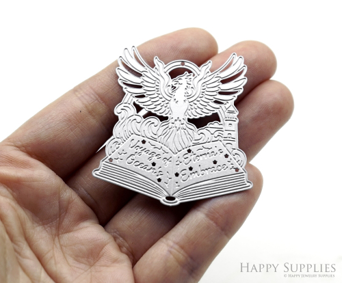 Corroded Stainless Steel Charm, Phoenix Book Brass Charms, Earring Charms, Etched Silver Jewelry Pendants, Etched Brass Jewelry Findings, Jewelry Wholesale (SSB1211)