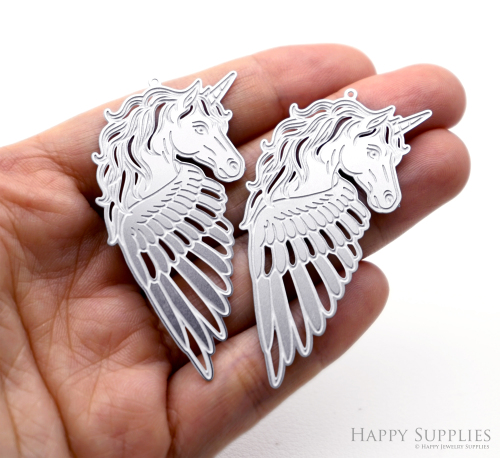 Corroded Stainless Steel Charm, Unicorn Brass Charms, Earring Charms, Etched Silver Jewelry Pendants, Etched Brass Jewelry Findings, Jewelry Wholesale (SSB1244)