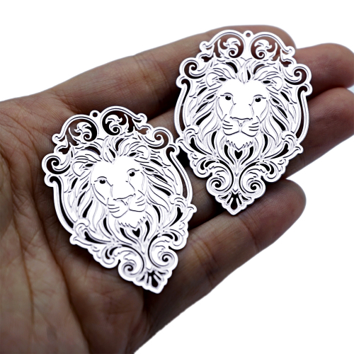 Ornate Lion Head Stainless Steel Charms, Baroque Animal Earring Findings, Jewelry Making Supplies (SSB1269)
