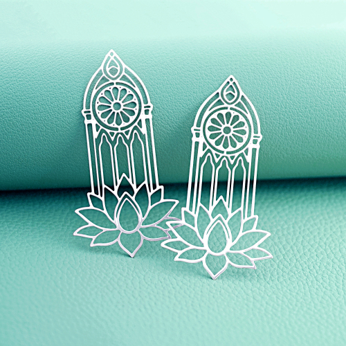 2pcs Gothic Lotus Window Charms, Cathedral Rose Window Pendants, Botanical Jewelry Findings, DIY Earrings Supplies (D3072)