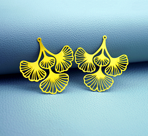 2pcs Ginkgo Leaf Charms, Botanical Fan Leaf Pendants, Nature Jewelry Findings, DIY Earrings Making Supplies (RD3074)