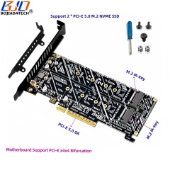 PCI Express GEN5 PCI-E 5.0 8X to Dual 2 NGFF M.2 M-Key Adapter Converter Card for 2280 22110 M2 NVME SSD