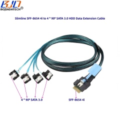 Factory Direct Sale Slimline SFF-8654 4i to 4 * 90 Degree SATA 3.0 7PIN Hard Disk Drive HDD Data Extension Cable 50CM 100CM