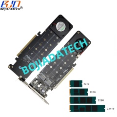 PCI-E 4.0 16X to 4 * M.2 NGFF NVMe M-Key SSD Adapter Card with Fan Motherboard Support PCIe x4x4x4x4 Bifurcation
