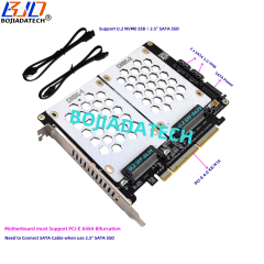 PCI-E 4.0 16X 8X to 2 * U.2 SFF-8639 Adapter Expansion Card for U2 NVME & 2.5" SATA SSD MB Supports PCIe X4X4 Bifurcation