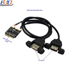 M.2 NGFF KEY A+E to 2 * USB 2.0 Type-A Adapter Riser Card + Extension Cable 0.3M With Panel Mounting Hole