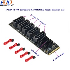 5 * SATA 3.0 7PIN Connector to M.2 NVME M-Key Adapter Expansion Riser Card JMB585 with SATA3 Data Cable for Hard Disk Drive