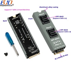 2 * Mini SAS SFF-8643 Connector to M.2 NVME M-Key Interface Adapter Expansion Riser Card Support 8 SATA 3.0 Hard Disk Drive
