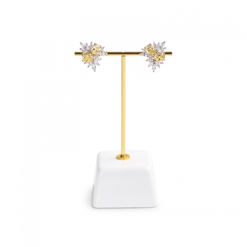White resin base earring display stand with metal T bar holder