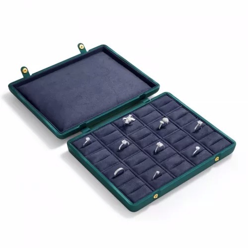 New design green PU leather jewelry organizer case with gray microfiber inside