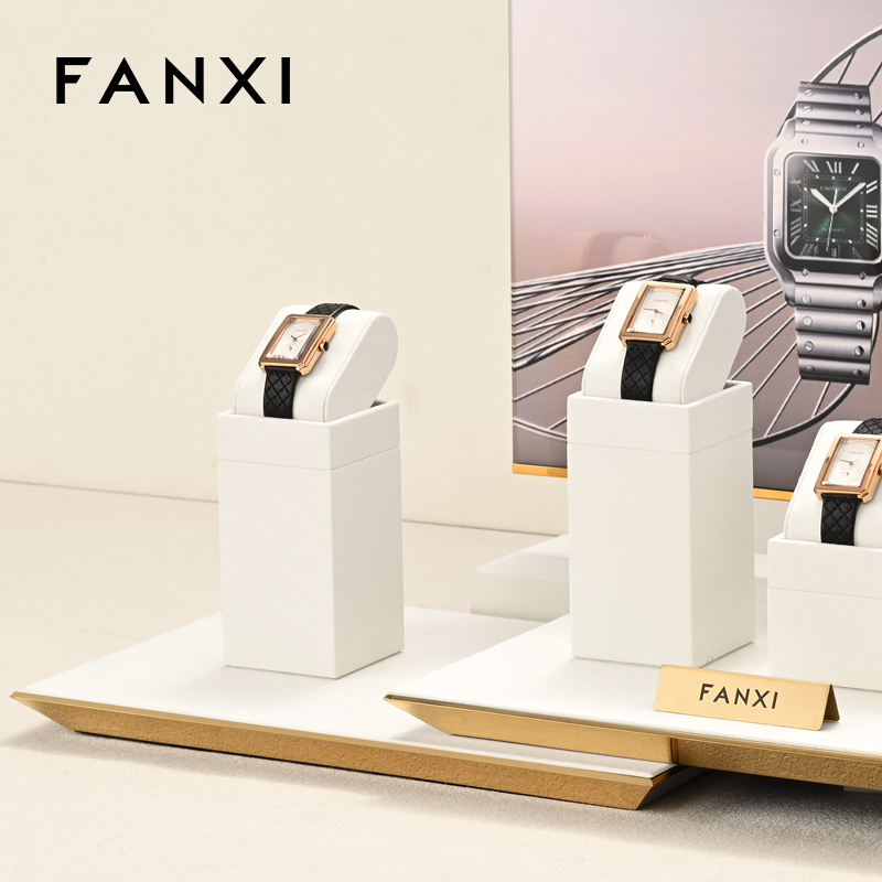 FANXI hot sale metal struture watch display stand with off-white microfiber